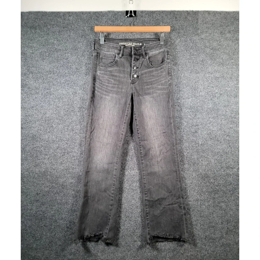 American Eagle Hi-Rise Crop Flare Super Stretch Button Fly Jeans Size 6 Gray